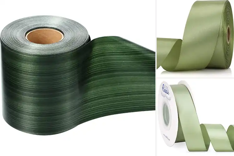 Detailed view of Best Green Floral Satin Ribbons